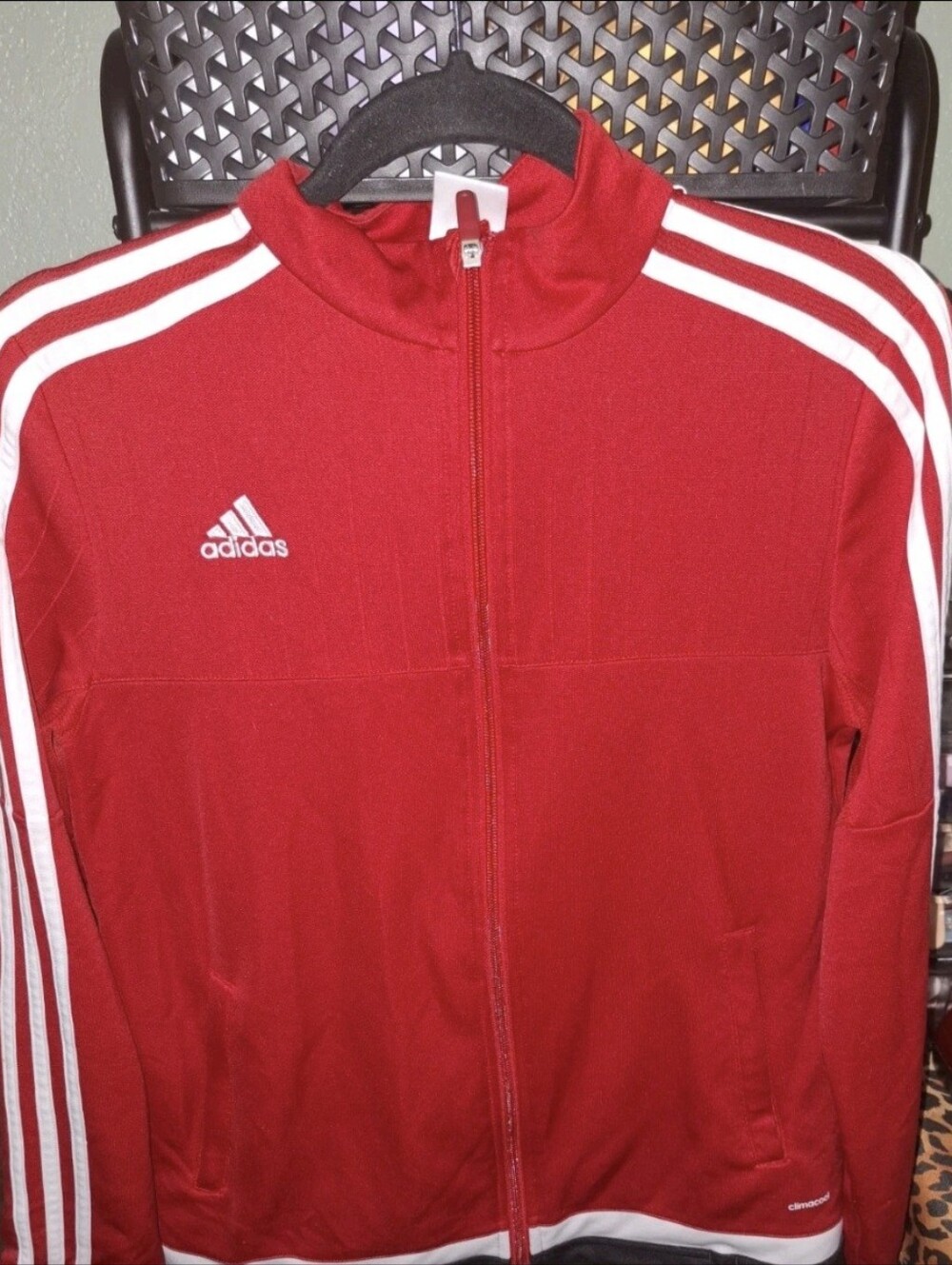 adidas Red Zip-Up Track Jacket with White Stripes